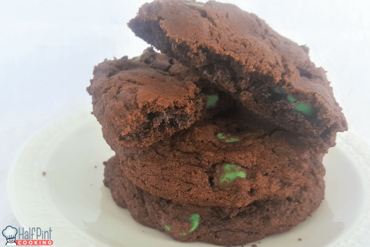 fudge mint cookies-stacked in half