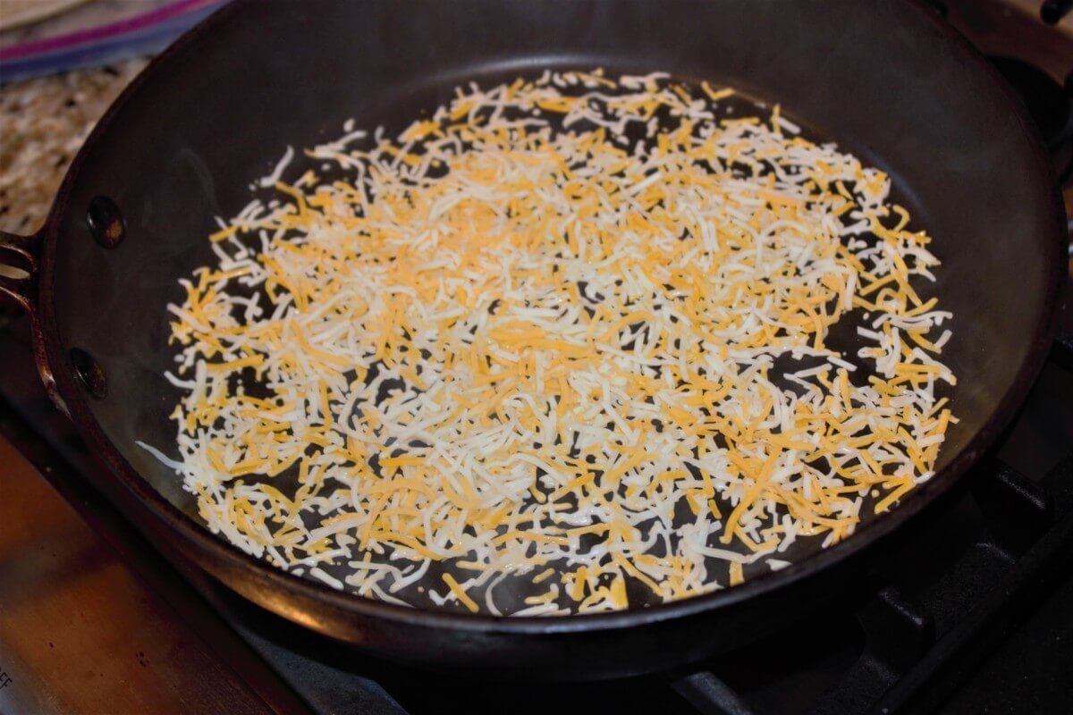 quesadilla-cheese in pan